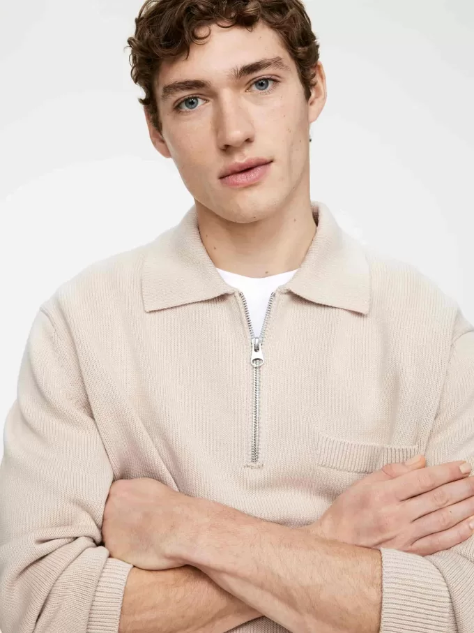 Baumwollpullover mit halbem Reißverschluss