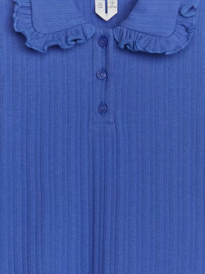 Oberteil aus geripptem Jersey mit Rüschenkragen