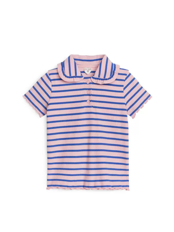 Oberteil aus geripptem Jersey mit Rüschenkragen