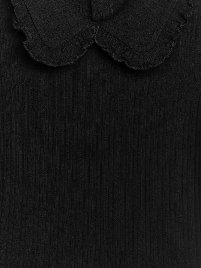 Pointelle-Oberteil mit Rüschenkragen